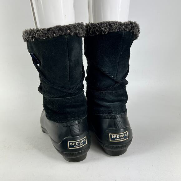 Sperry duck boots womens size 7 black faux fur lined waterproof winter shoes - Picture 7 of 11